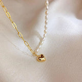 Golden Silver Love Pearl Necklace: Elegant Boutique Pendant - Shop N Save