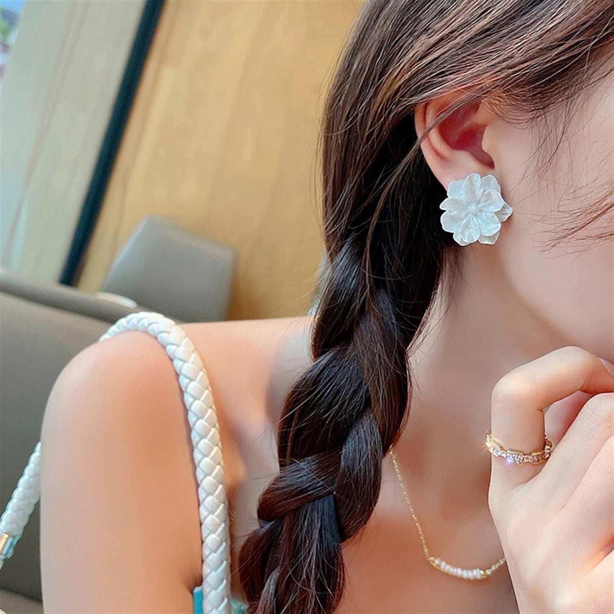 Bheema White Flower Ear Studs: Women's Party Fashion Accessories - Shop N Save