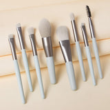 8 Pcs Makeup Brushes Foundation Wooden Handle Soft Hair Makeup Set - Green