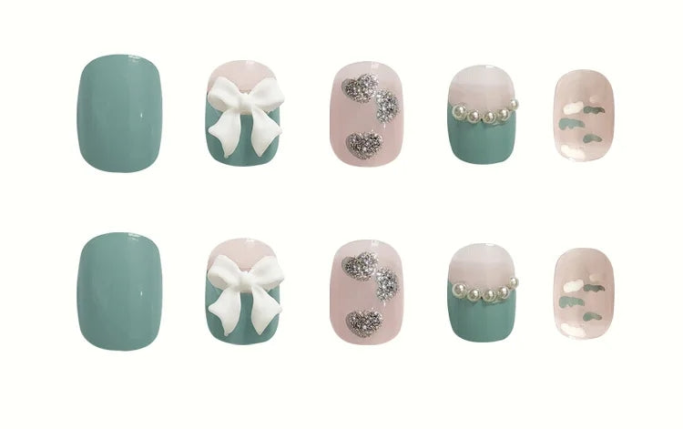 24Pcs Sky Blue Cloud Acrylic Nails: Short, Heart Decal Press-On - Shop N Save