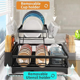 Prosight Dish Drying Rack, 2 Tier Dish Rack with Adjustable Swivel Spout Cups Holder Utensils holder, Rustproof Dish Drainer for Kitchen Counter, 17.3” L× 12.2”W× 13”H