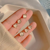 Golden Geometric Opal Studs: Korean Triangle &amp; Circle Earrings Set - Shop N Save