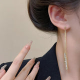 Zirconia Square Dangles: Elegant 2023, Gold-Plated Chain Earrings - Shop N Save