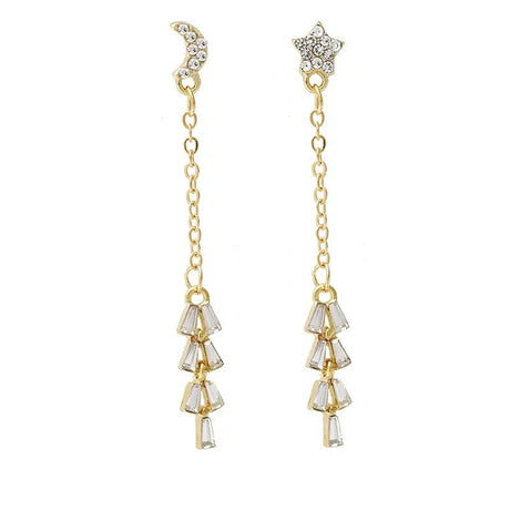 Asymmetrical Zircon &amp; Tassel Earrings: Simple Long Design - Shop N Save