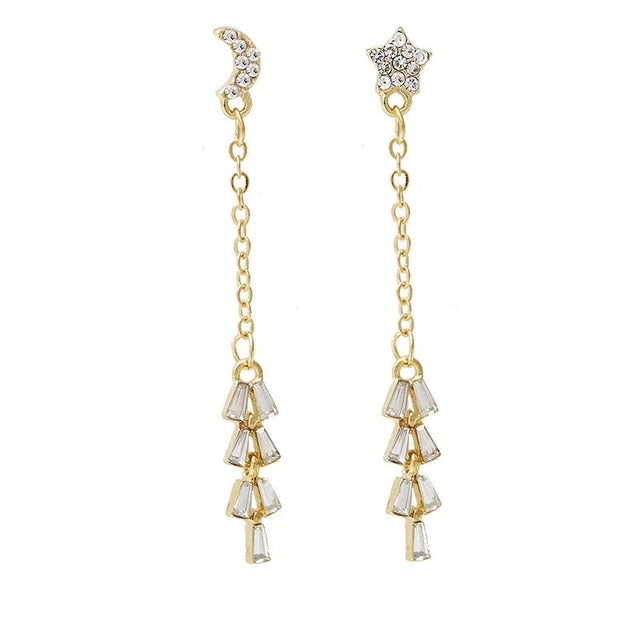 Asymmetrical Zircon &amp; Tassel Earrings: Simple Long Design - Shop N Save