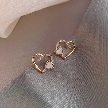 Double Heart Studs: Exquisite Zircon Wedding Earrings for Women - Shop N Save