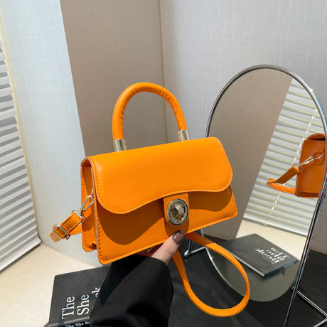 Spring Womens Commuter Light-Luxury Solid-Colored Crossbody Bag With Lock Closure