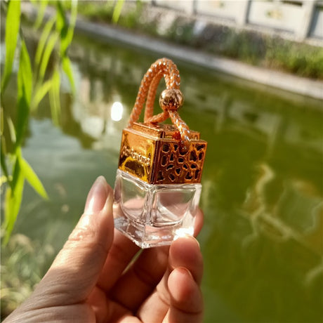 Car Perfume Bottle Pendant Gold And Silver Hollow Square