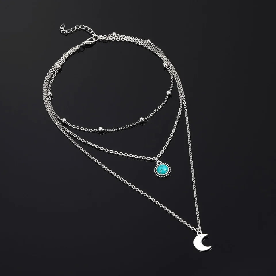 IPARAM Bohemian Crescent Necklace: Vintage Green Stone Pendant for Women - Shop N Save