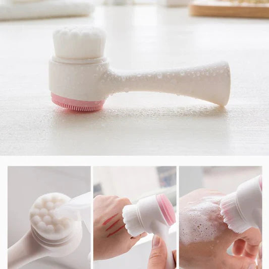 Double Sided Face Clean Wash Brush - White Pink - Shop N Save