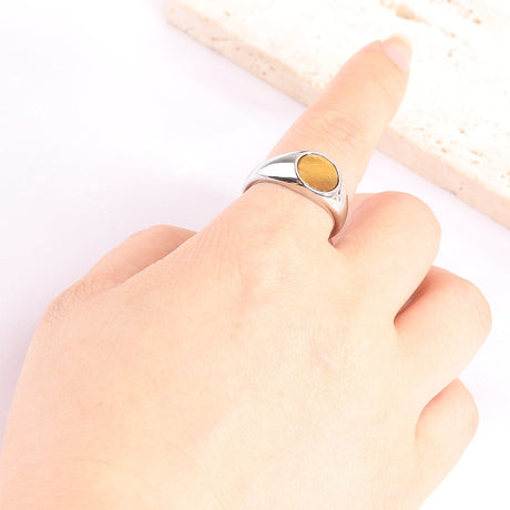 Stainless Steel Ring With Cats-eye Gemstone