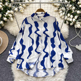 Retro French-style Printed Womens Autumn Loose Slimming Top
