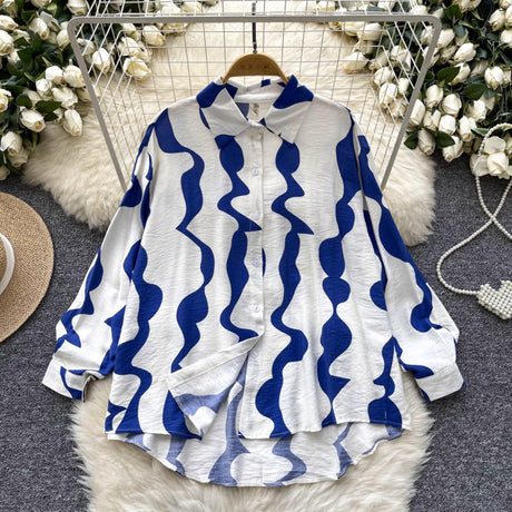 Retro French-style Printed Womens Autumn Loose Slimming Top