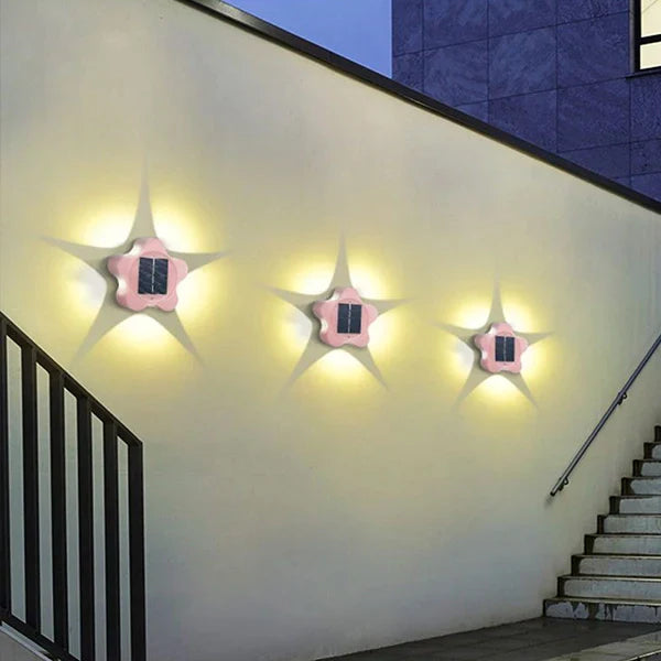 2 Pcs Stars Solar Charging Wall Decors Night Lights - White
