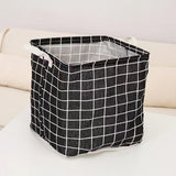 Foldable Home Lattice Cotton Linen Laundry Storage Basket