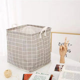 Foldable Home Lattice Cotton Linen Laundry Storage Basket