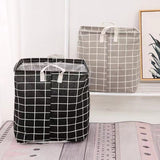 Foldable Home Lattice Cotton Linen Laundry Storage Basket