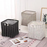 Foldable Home Lattice Cotton Linen Laundry Storage Basket