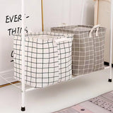 Foldable Home Lattice Cotton Linen Laundry Storage Basket