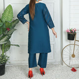 2 Piece Kurti Salwar Embroidery Set - Pure Cotton Collection Stylish Solid Color Light Weight Cotton Fabric Suit Top Bottom Salwar Kameez Indian Pakistani Embroidered Suit For Event Party Outdoor Dress - Dark Blue - Shop N Save