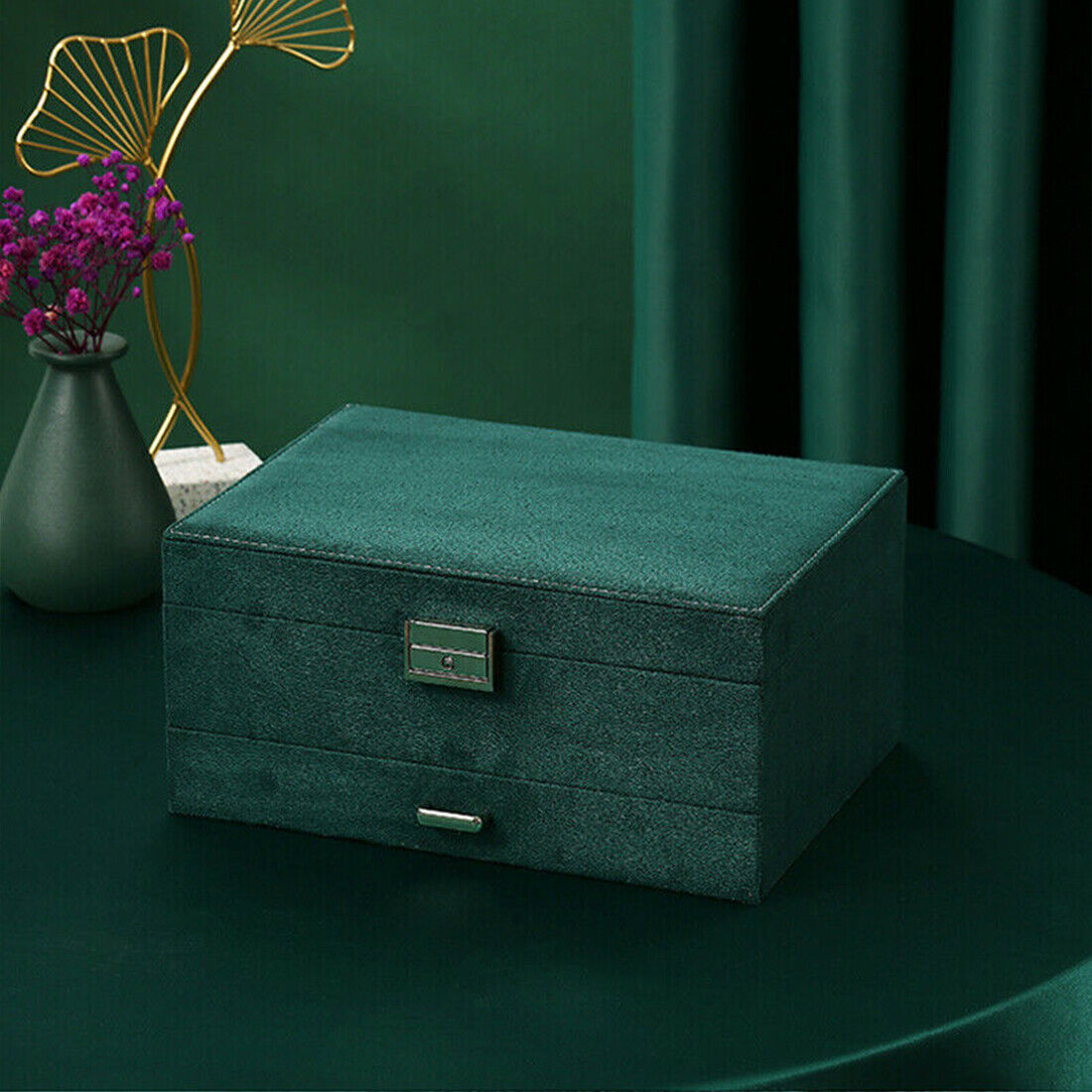 3 Layer Grey Jewellery Box Organizer Rings Necklaces Jewellry Storage Case Box