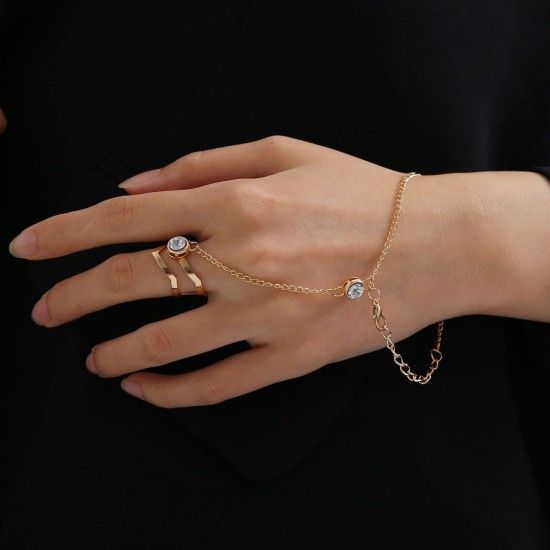 Chain Ring Female Adjustable Conjoined Open Joint Ring Golden