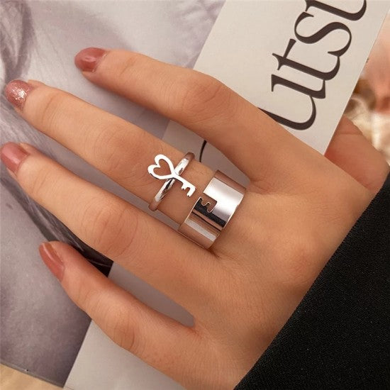 Creative Key Shape Rings For Couple Women Men Adjustable Silver
