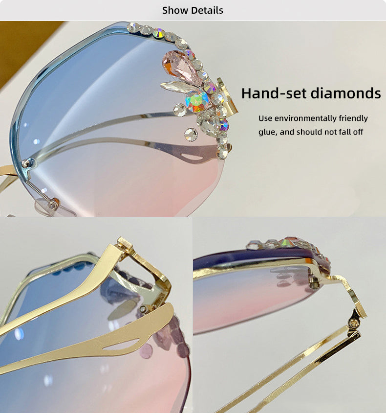 Women Fashion Diamond Rimless Sunglasses - Purple Pink - Shop N Save