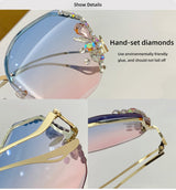 Women Fashion Diamond Rimless Sunglasses - Purple Pink - Shop N Save