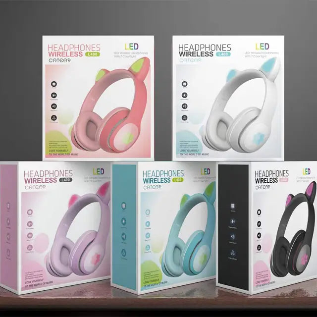 Cat Ear LED Headphones: Wireless, Foldable, Stereo Bluetooth - Shop N Save