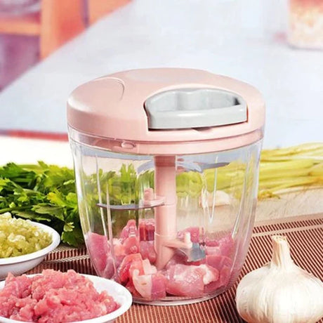 Stainless Steel Blade Manual Vegetable Chopping Bowl - Pink - Shop N Save