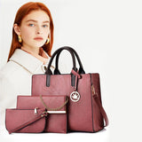 3 Pieces Zip Closure Large Capacity Women's Bag Set - pink