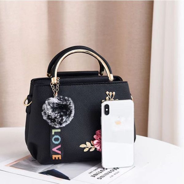 Elegant Floral Handbag: Black PU, Double Handle, Zipper Closure Chic - Shop N Save