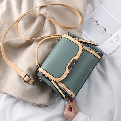 Green Contrast Handbag: Stylish, Versatile, Zip Closure, Adjustable Handle - Shop N Save