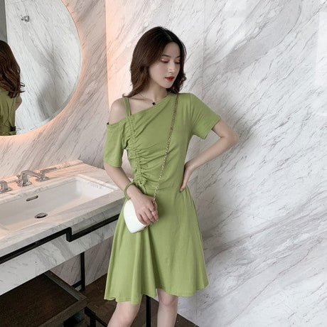 Women's Short Dress - Solid Color Soft Fabric Mini Clothing Dresses For Event Party Style Dress - Green