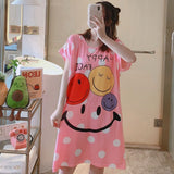 Nightgowns Short Sleeve Sweet Ruffles Lace Sleepwear smiley