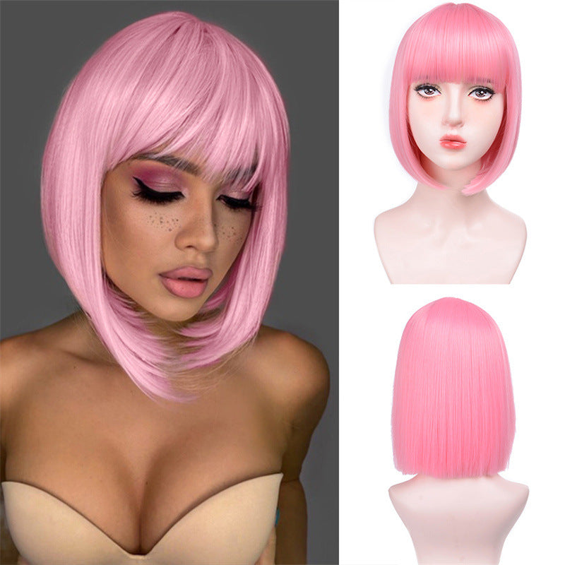 Black Bangs Wig - Short Straight Hair