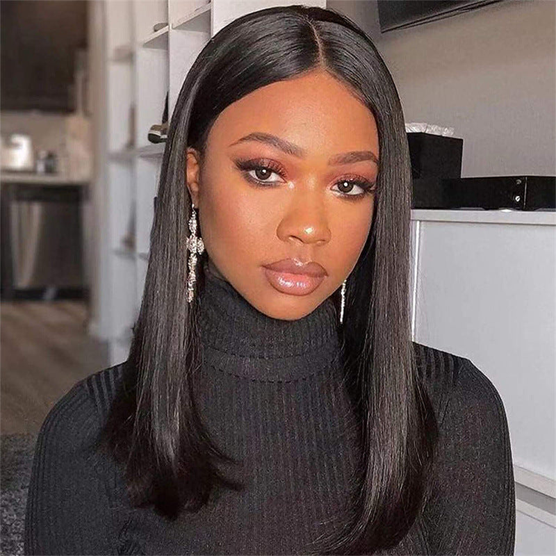 women's short straight matte silk wig slightly curly chemical fiber rose mesh full headgear