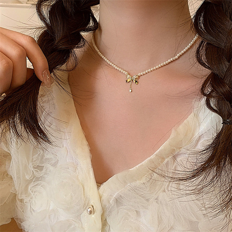 Korean Retro Bow Necklace - Gentle Fashion, Versatile Clavicle Chain - Shop N Save