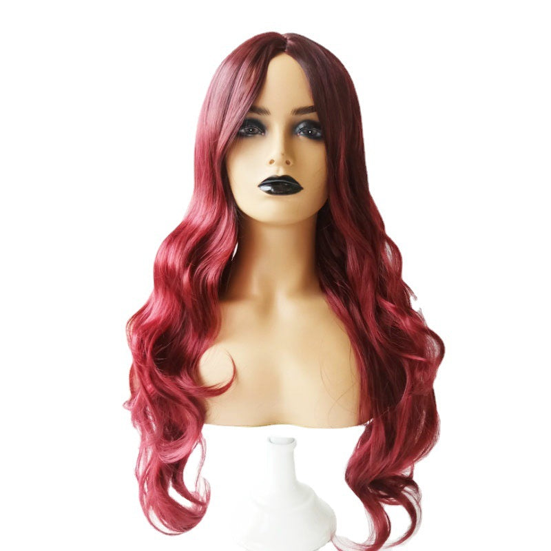 Wavy Long Hair Wig - Black &amp; Gray Gradient T-Color European Fashion Headgear