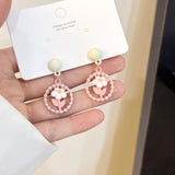 Pink Flower Earrings - Korean Style, Sweet Internet Celebrity Fashion - Shop N Save