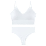 Seamless Bra Set Low Waist Panties Wire Free Bra Bralette Lingerie Brassiere Cotton - White
