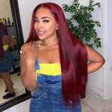 Burgundy Straight Hair Wig - European Fashion Headgear