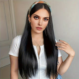 Hair Hoop Wig: Black Long Straight Hair with Colorful Braided Rhinestone Twist