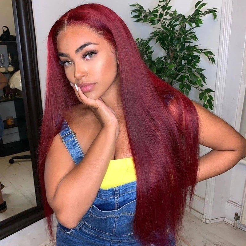 Burgundy Straight Hair Wig - European Fashion Headgear