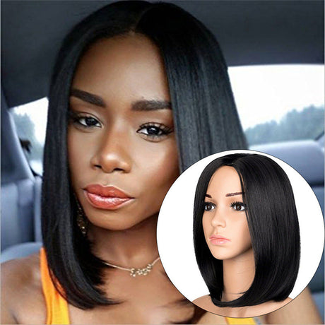women's short straight matte silk wig slightly curly chemical fiber rose mesh full headgear