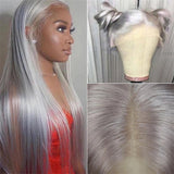Silver Gray Front Lace Wig: Euro-American New Style, Long Straight Hair, Middle Part
