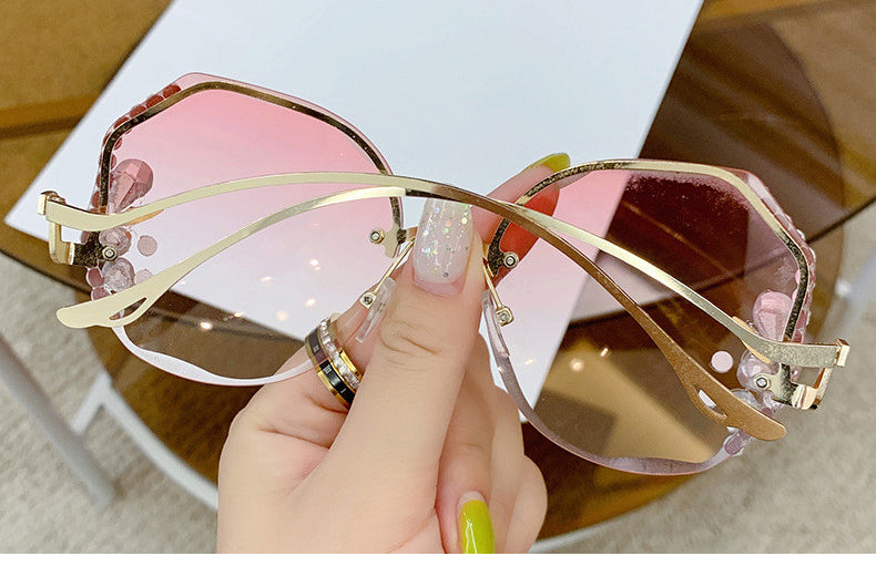 Women Fashion Diamond Rimless Sunglasses - Pink - Shop N Save