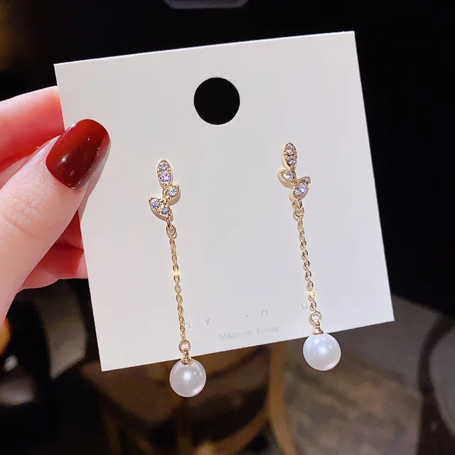Long Fringed Earrings: S925 Silver, Pearl Luxury, Gold Women - Shop N Save