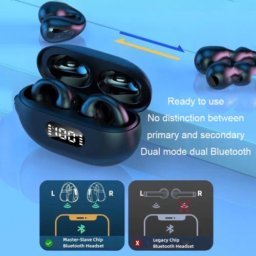 R15 LED Digital Display Ear Clip Wireless Noise Reduction Bluetooth Headphone (Black)